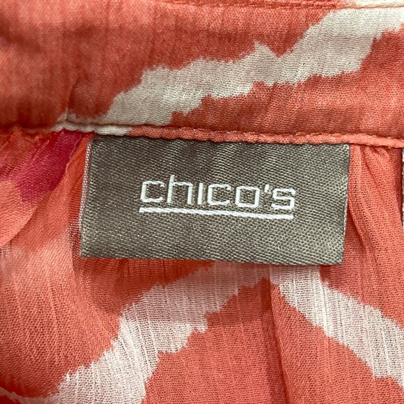 Chicos Tunic Blouse Womens Size 1 US M Pink Long Sleeve Sheer Keyhole Scoop Neck - Picture 3 of 5